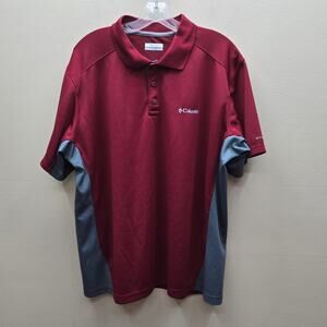 Columbia Colorblock Omni Shade Polo Shirt Outdoor Sports Burgundy Gray Size XL